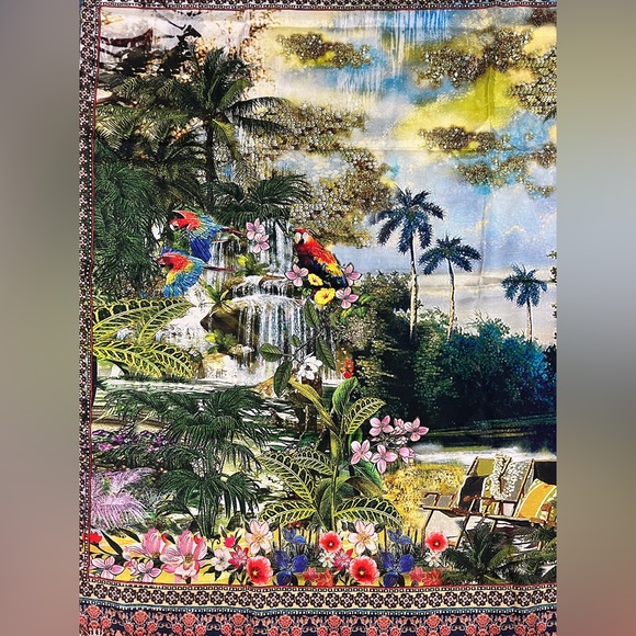JW Johnny Was silk scarf Paradise 33" x 33" - Picture 3 of 6
